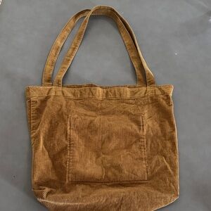 Brown Corduroy Tote Bag Large Casual Shoulder Carry Fall Style